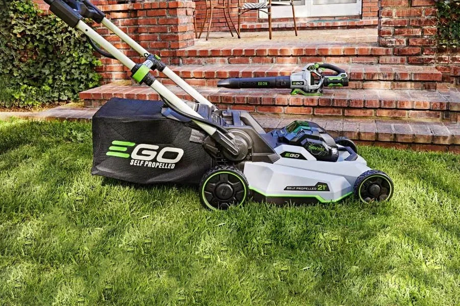 self-propelled electric lawn mower with battery and charger